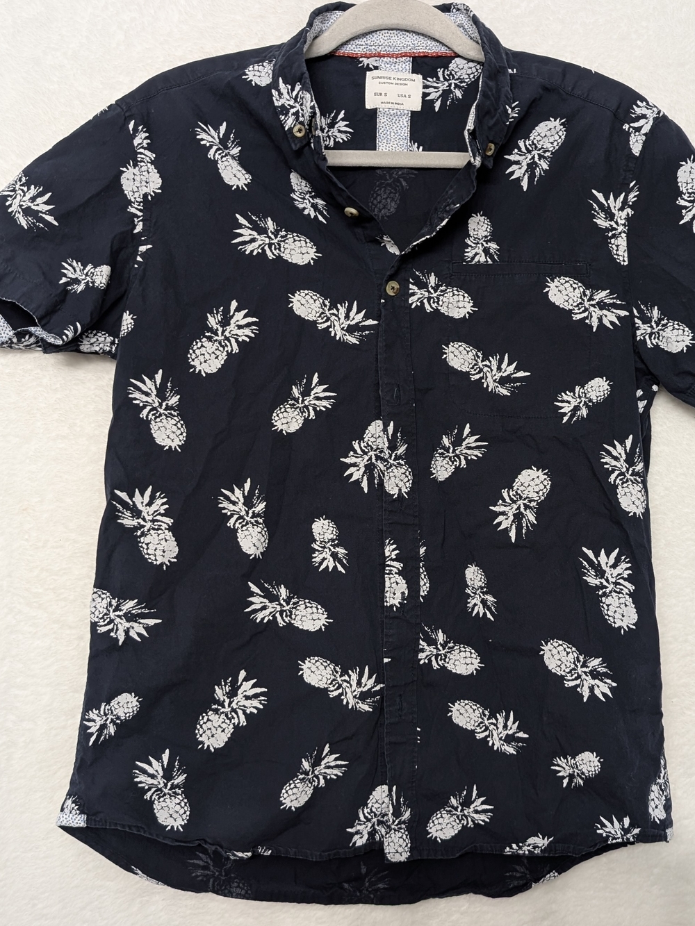 Men's Short-Sleeve Pineapple Print Button-Down Shirt - Navy